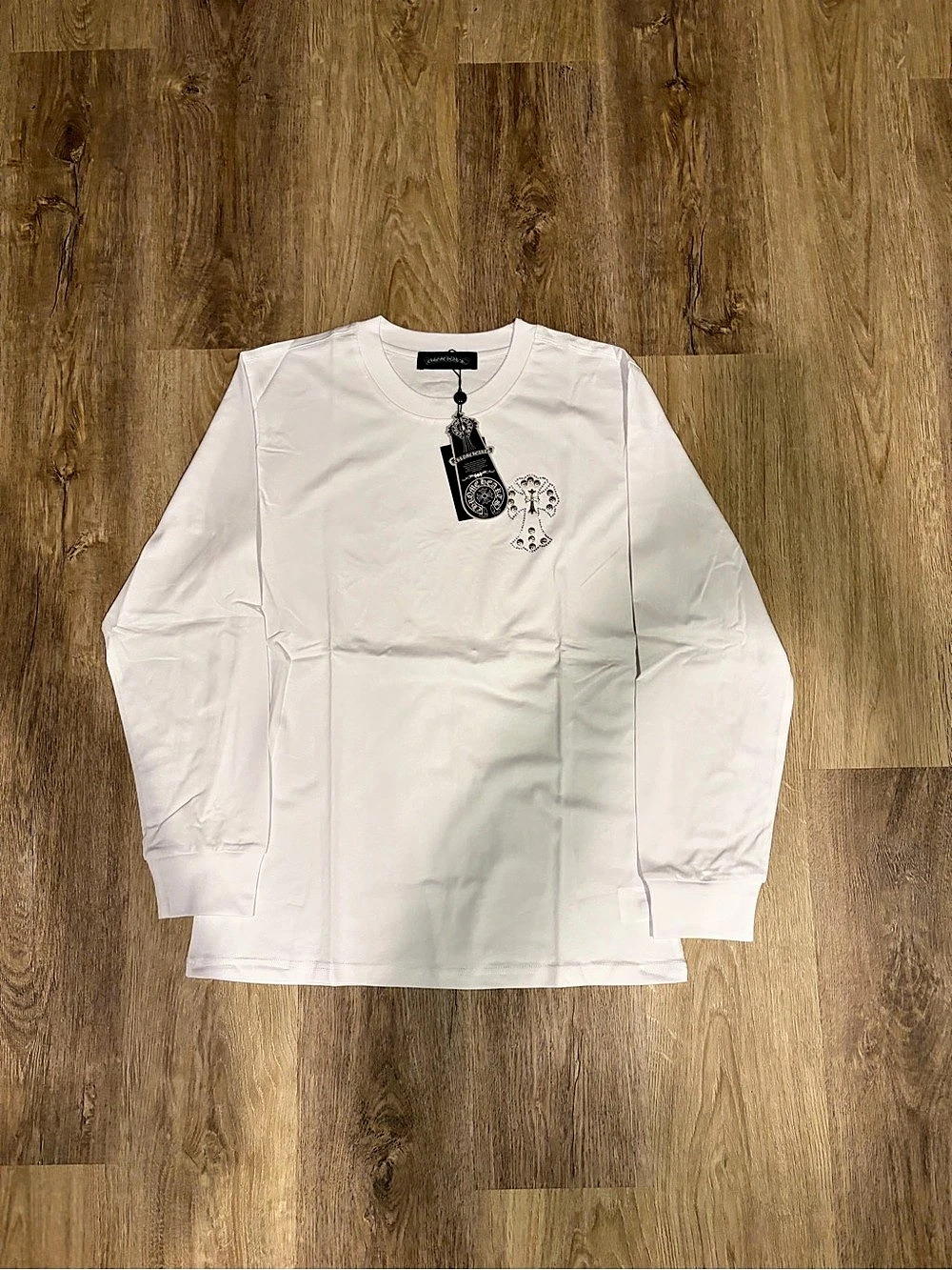 Chrome Hearts Long Sleeve Cross Motif Tee in White NWT